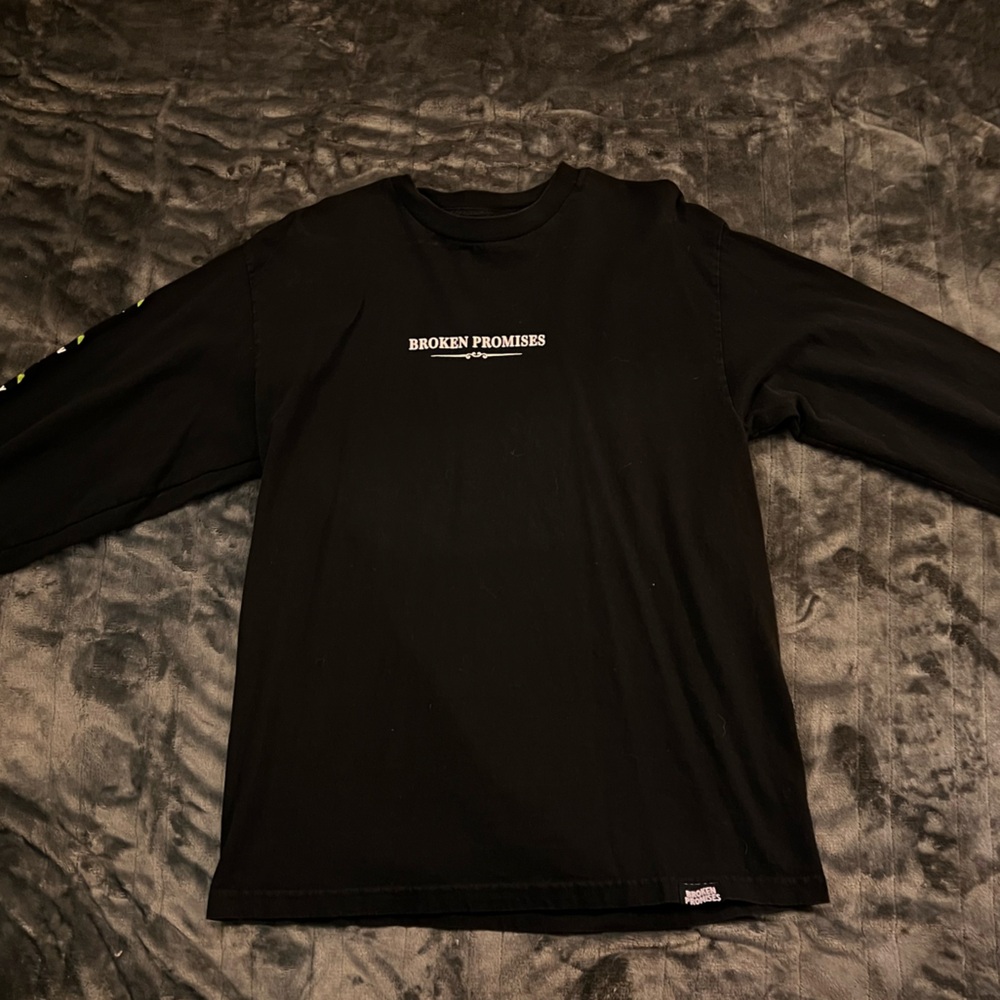 Long sleeve, broken promises, rose down the arm patterned T-shirt